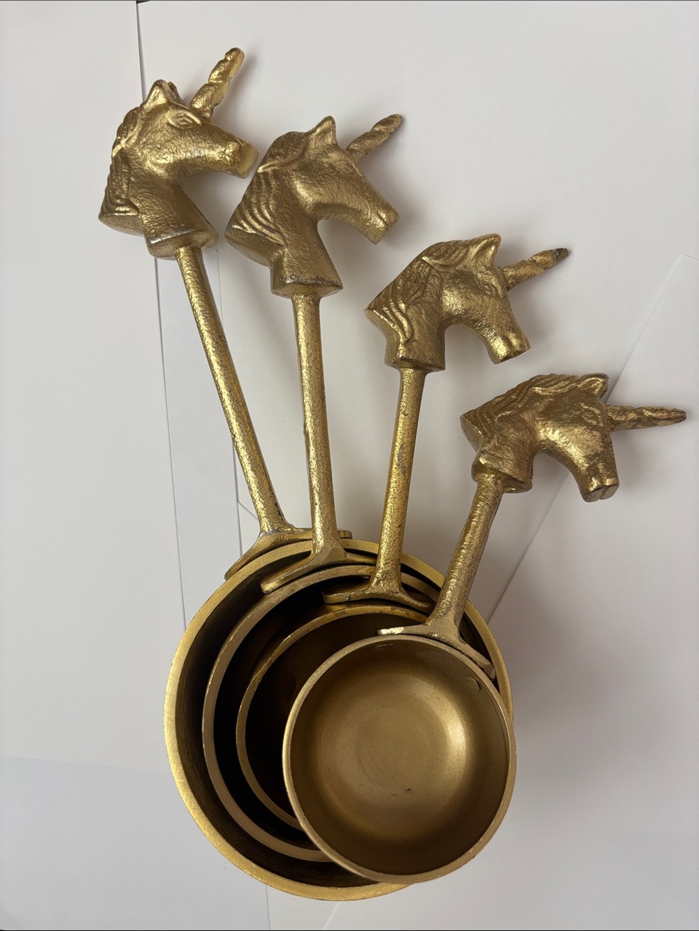 Vintage Style Gold Metal Unicorn Measuring Cup Set of 4